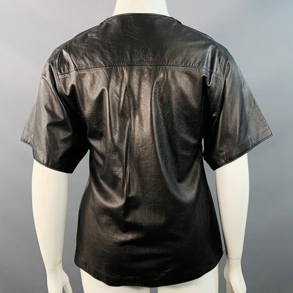 VALENTINA KOVA Size L Black Leather Crew Neck Casual Top - Picture 3 of 7